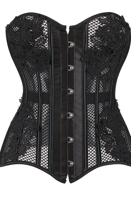 Women Hollow Out Mesh Overbust Corset Waist Training Floral Basques Bustier Top Shaper