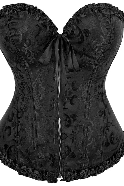 Overbust Corset Zipper Waist Bustier Top Black White Brown Pink Beige Red Blue Elegant Basques Corset