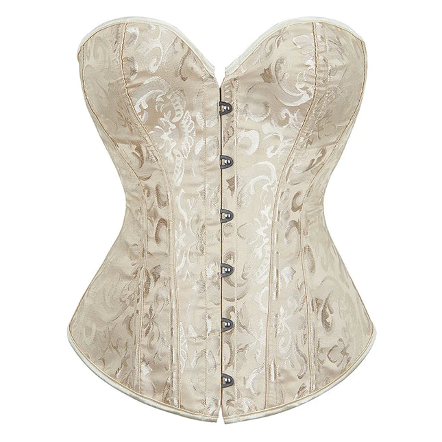 Women Sexy Floral Corset Top Overbust Exotic Vintage Jacquard Bustier Slim Body Shaper Lace Up Corselet Lingerie Plus Size