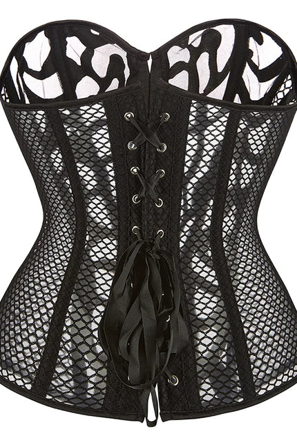 Women Steampunk Corset Hollow Out Mesh Waist Bustier Top Black White Gothic Corselet Basques