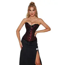 Women Corset Steampunk Gothic Purple Red Lace Up Overbust Waist Bustier Cincher Top Underwear Corselet