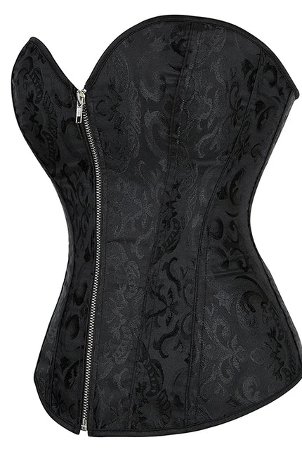 Sexy shaping corset with zipper overbust top black white waist trainer bustier elegant burlesque