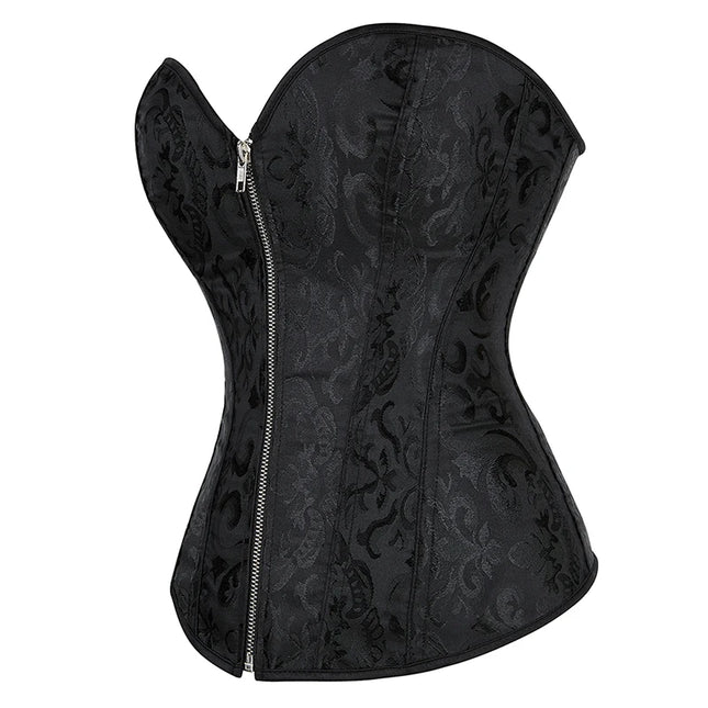 Sexy shaping corset with zipper overbust top black white waist trainer bustier elegant burlesque