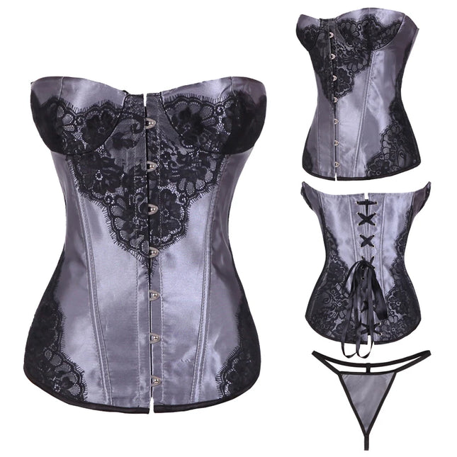 Women Corset Floral Printed Gray Red Purple Green Corset Shapewear Waist Bustier Cincher Top Underwear Corselet