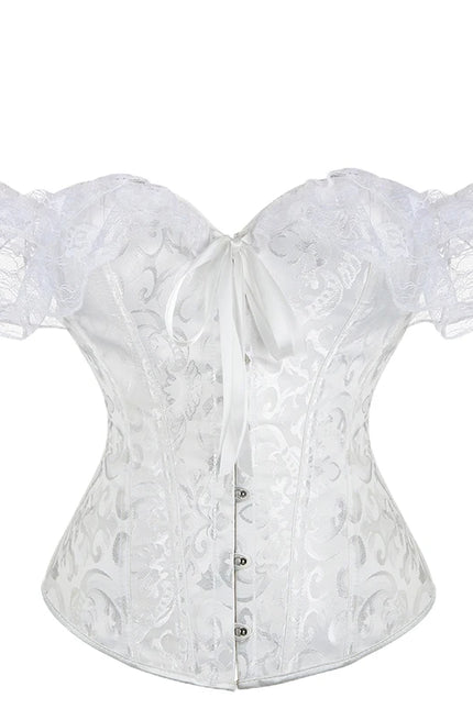 Womens Bustier Corset Lace Up short sleeve sheer corset blouse costume crop top lingerie waist cincher