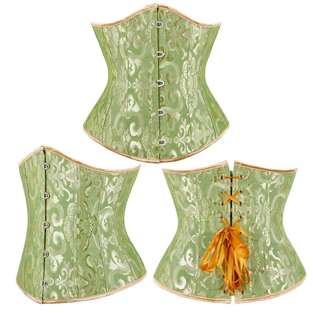 Burlesque Underbust Corset White Black Red Blue Pink Apricot Green Brown Floral Waist Bustier Bauques Plus Size Corselet
