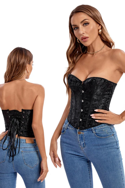 4 Busk Short Torso Overbust Corset Women Floral Jacquard Waist Bustier Crop Top Plus Size