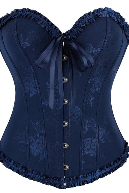 Navy Blue Black Red White Women Lace Gorset Bodycon Lingerie Printed Lace Boned Victorian Corset Tops