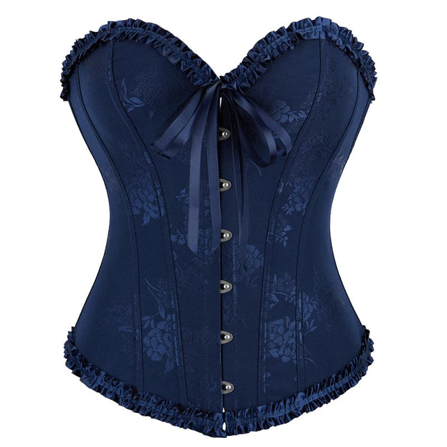 Navy Blue Black Red White Women Lace Gorset Bodycon Lingerie Printed Lace Boned Victorian Corset Tops