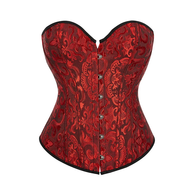 Women Sexy Floral Corset Top Overbust Exotic Vintage Jacquard Bustier Slim Body Shaper Lace Up Corselet Lingerie Plus Size