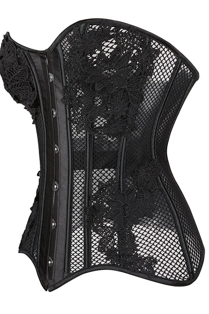 Women Hollow Out Mesh Overbust Corset Waist Training Floral Basques Bustier Top Shaper