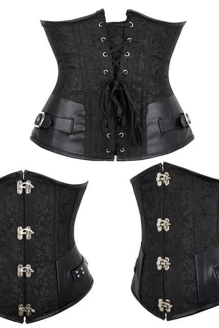 Brown Black Women Steampunk Underbust Waist Cincher Spiral Corset Waist Trainer With Claps #863