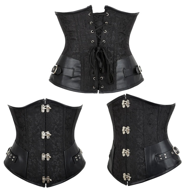 Brown Black Women Steampunk Underbust Waist Cincher Spiral Corset Waist Trainer With Claps #863