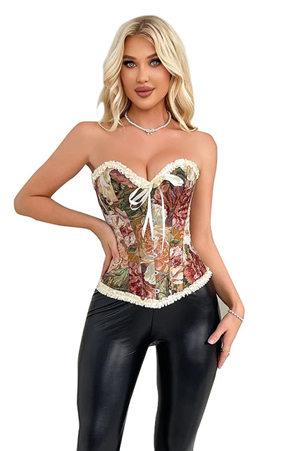 Pleated Lace Up Overbust Retro Women's Clothing Renaissance Corset Bustier Corset