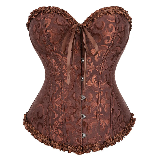 Ladies Vintage Brocade Lace Red Black White Corset Top With Busk And Adjustable Ribbon Sexy Corset