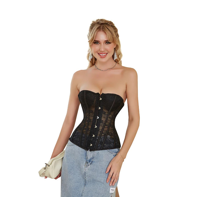 Breathable Overbust Corset Hollow Out Flower Mesh Waist Bustier Top Corset Lingerie