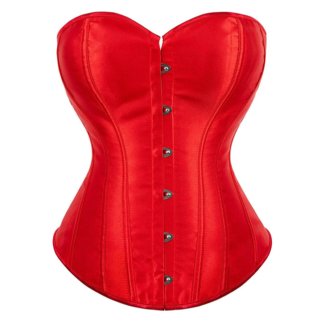 Overbust Corset Satin Black White Purple Red Blue Brown Pink Waist Bustier Top Lace-up Corset Body Shaper