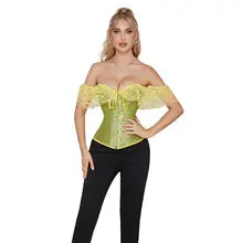 Fashion Stylish Corset Tops Women Off Shoulder Strapless Lace-up Buckle Bustier Corset Lady Lace Sexy Tank Crop Top White Black