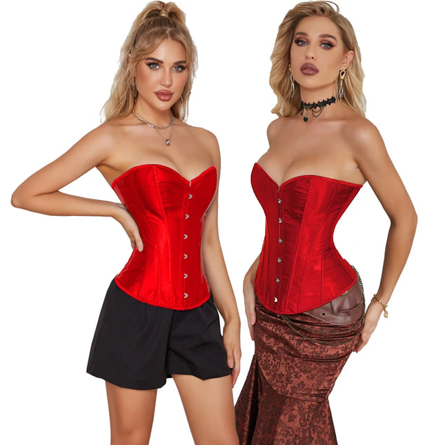 Overbust Corset Satin Black White Purple Red Blue Brown Pink Waist Bustier Top Lace-up Corset Body Shaper