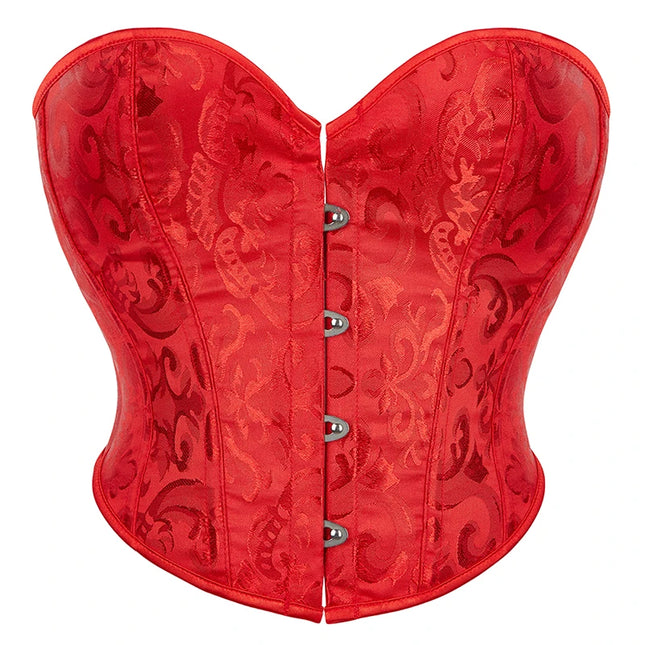 4 Busk Short Torso Overbust Corset Women Floral Jacquard Waist Bustier Crop Top Plus Size