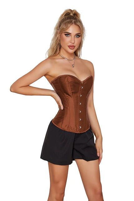 Overbust Corset Satin Black White Purple Red Blue Brown Pink Waist Bustier Top Lace-up Corset Body Shaper