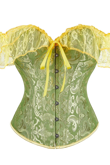 Womens Bustier Corset Lace Up short sleeve sheer corset blouse costume crop top lingerie waist cincher