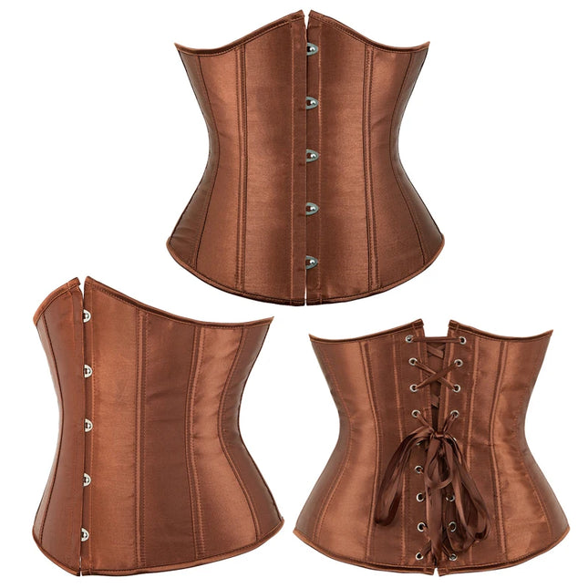 Underbust Corset Satin White Black Red Blue Pink Apricot Purple Brown Waist Bustier Bauques Plus Size Burlesque Corselet