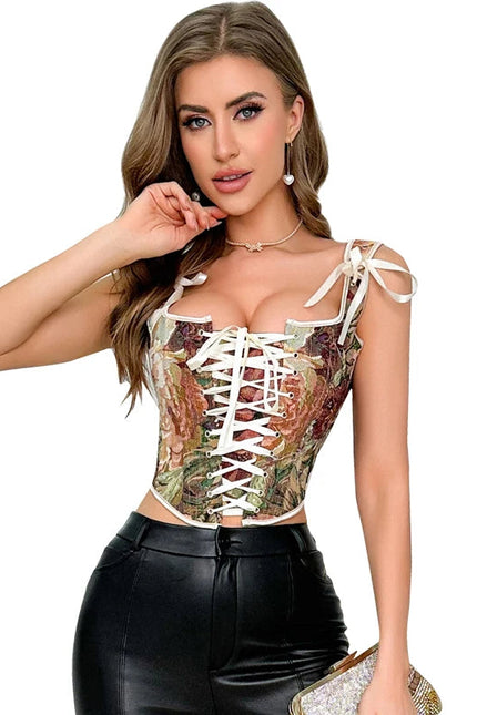 S-xxl printed bandage corsets front renaissance vintage corset for women with lace-up vest boneless