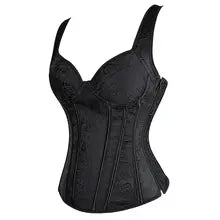 Women's Corset With Straps Black Brown Overbust Corset Floral Jacquard Corset Zipper Gothic Steampunk Bustier Top