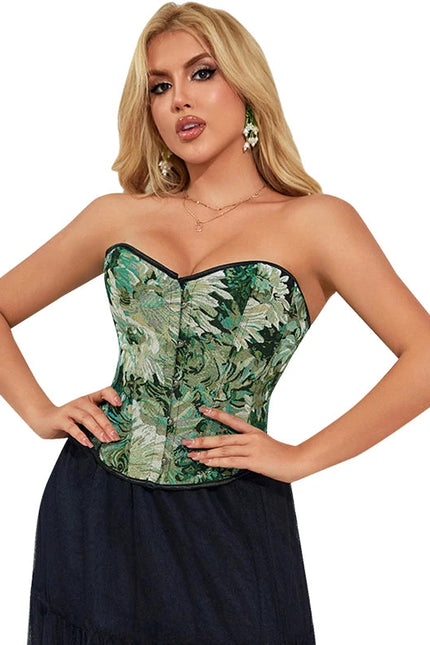 Front 5-busk closure denim jeans fabric strapless renaissance corset women plain lace-up corset top green