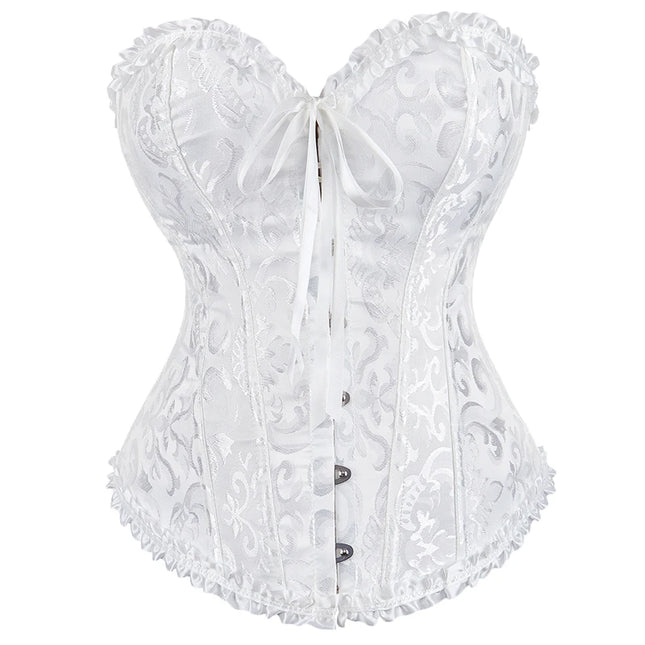 Ladies Vintage Brocade Lace Red Black White Corset Top With Busk And Adjustable Ribbon Sexy Corset