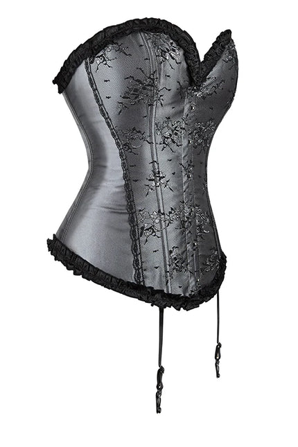Women Overbust Corset Floral Lace Corset Gray Body Shapewear Waist Bustier Top