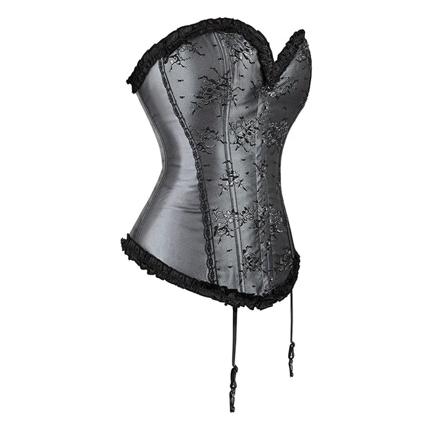 Women Overbust Corset Floral Lace Corset Gray Body Shapewear Waist Bustier Top