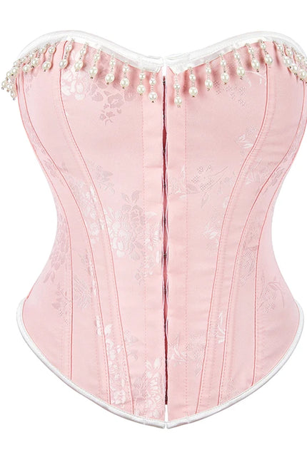 High Quality Firm Tummy Control Buckle Waist Training Corset Plus Size S-XXXL Pearl Corsets Women Pink Tops