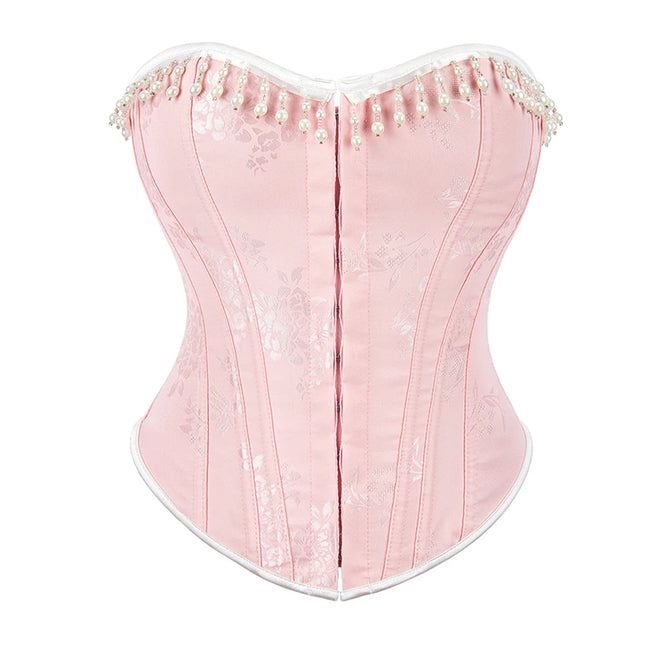 High Quality Firm Tummy Control Buckle Waist Training Corset Plus Size S-XXXL Pearl Corsets Women Pink Tops