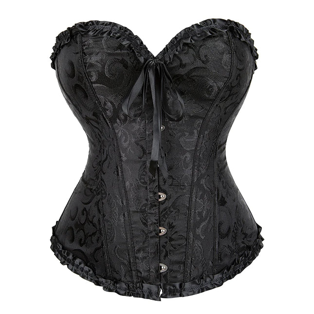 Ladies Vintage Brocade Lace Red Black White Corset Top With Busk And Adjustable Ribbon Sexy Corset