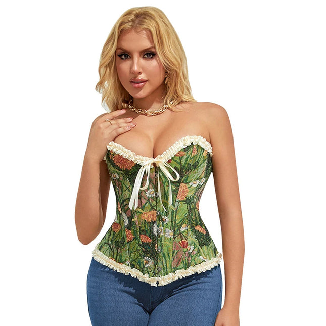 Vintage Printed Renaissance Corset Top for Women