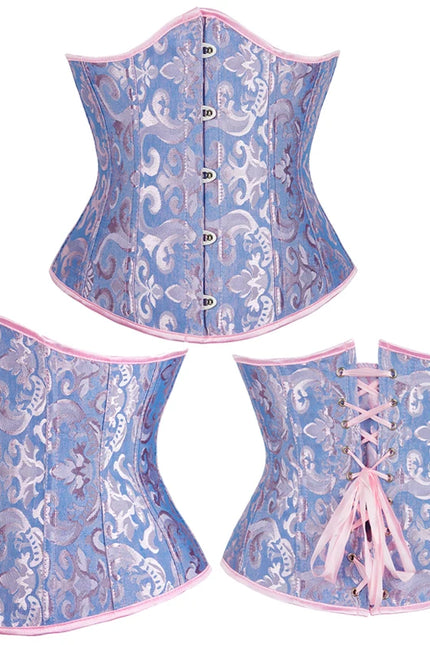 Burlesque Underbust Corset White Black Red Blue Pink Apricot Green Brown Floral Waist Bustier Bauques Plus Size Corselet