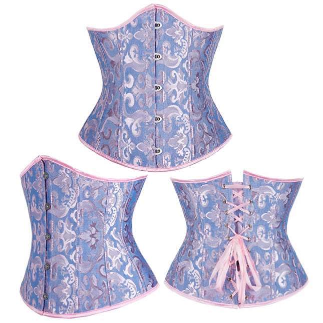 Burlesque Underbust Corset White Black Red Blue Pink Apricot Green Brown Floral Waist Bustier Bauques Plus Size Corselet