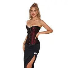 Women Corset Steampunk Gothic Purple Red Lace Up Overbust Waist Bustier Cincher Top Underwear Corselet