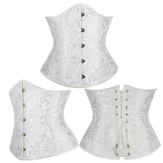 Burlesque Underbust Corset White Black Red Blue Pink Apricot Green Brown Floral Waist Bustier Bauques Plus Size Corselet