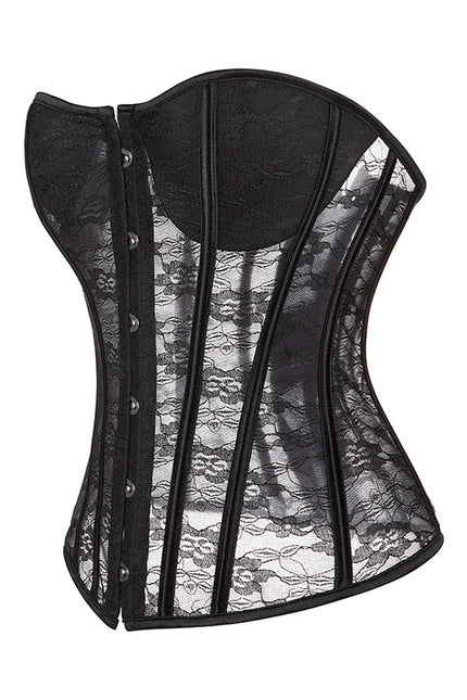Breathable Overbust Corset Hollow Out Flower Mesh Waist Bustier Top Corset Lingerie