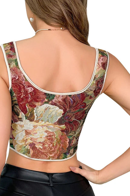 S-xxl printed bandage corsets front renaissance vintage corset for women with lace-up vest boneless