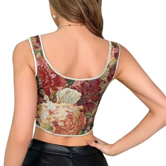 S-xxl printed bandage corsets front renaissance vintage corset for women with lace-up vest boneless