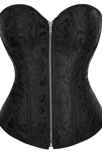 Sexy shaping corset with zipper overbust top black white waist trainer bustier elegant burlesque