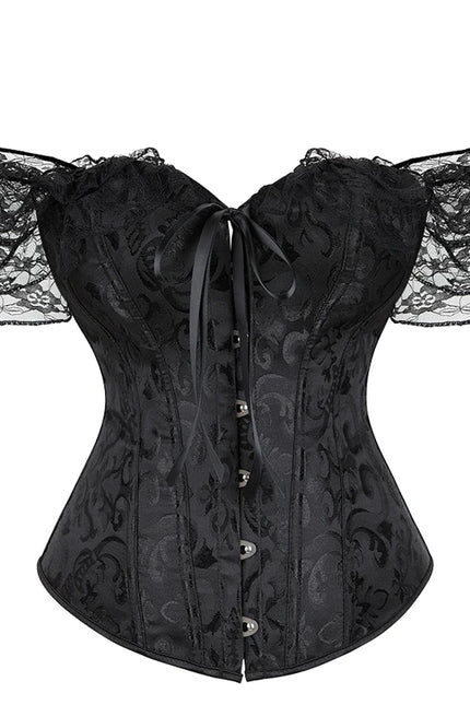 Womens Bustier Corset Lace Up short sleeve sheer corset blouse costume crop top lingerie waist cincher