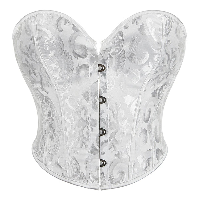 4 Busk Short Torso Overbust Corset Women Floral Jacquard Waist Bustier Crop Top Plus Size