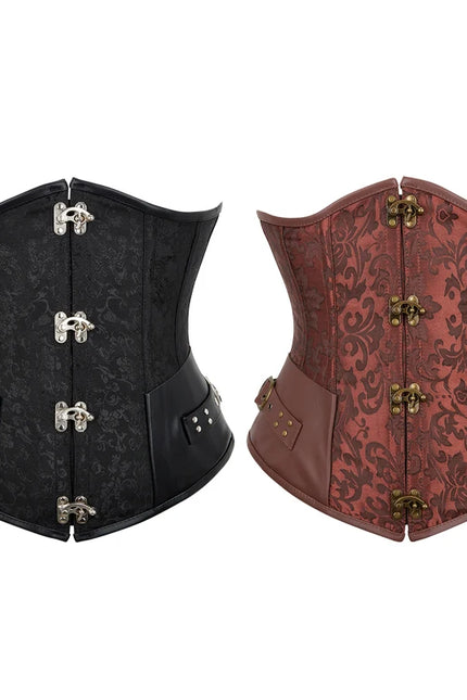 Brown Black Women Steampunk Underbust Waist Cincher Spiral Corset Waist Trainer With Claps #863