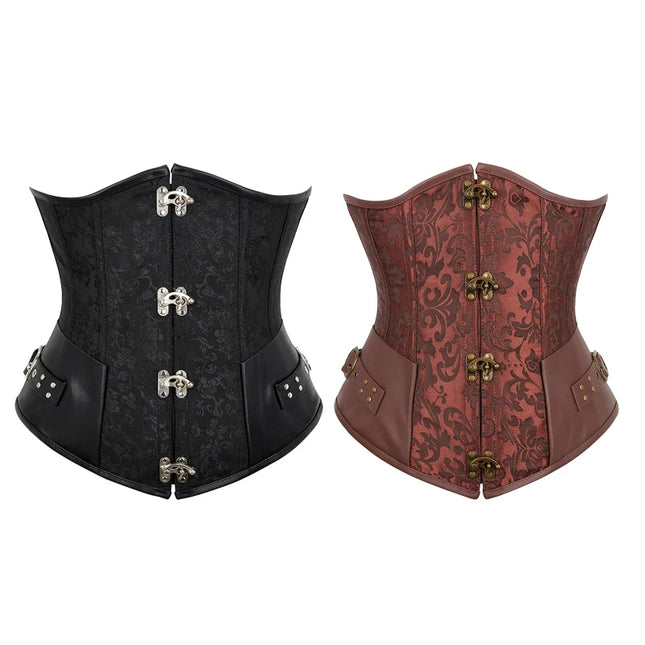 Brown Black Women Steampunk Underbust Waist Cincher Spiral Corset Waist Trainer With Claps #863