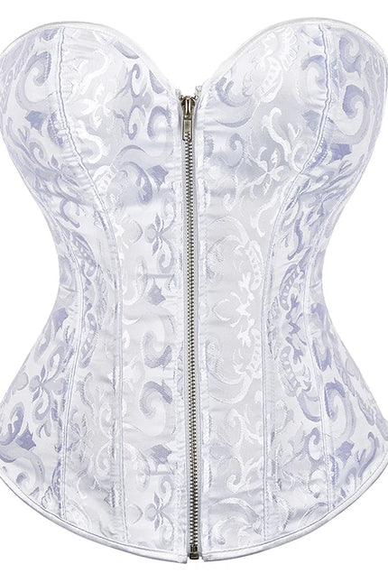 Sexy shaping corset with zipper overbust top black white waist trainer bustier elegant burlesque